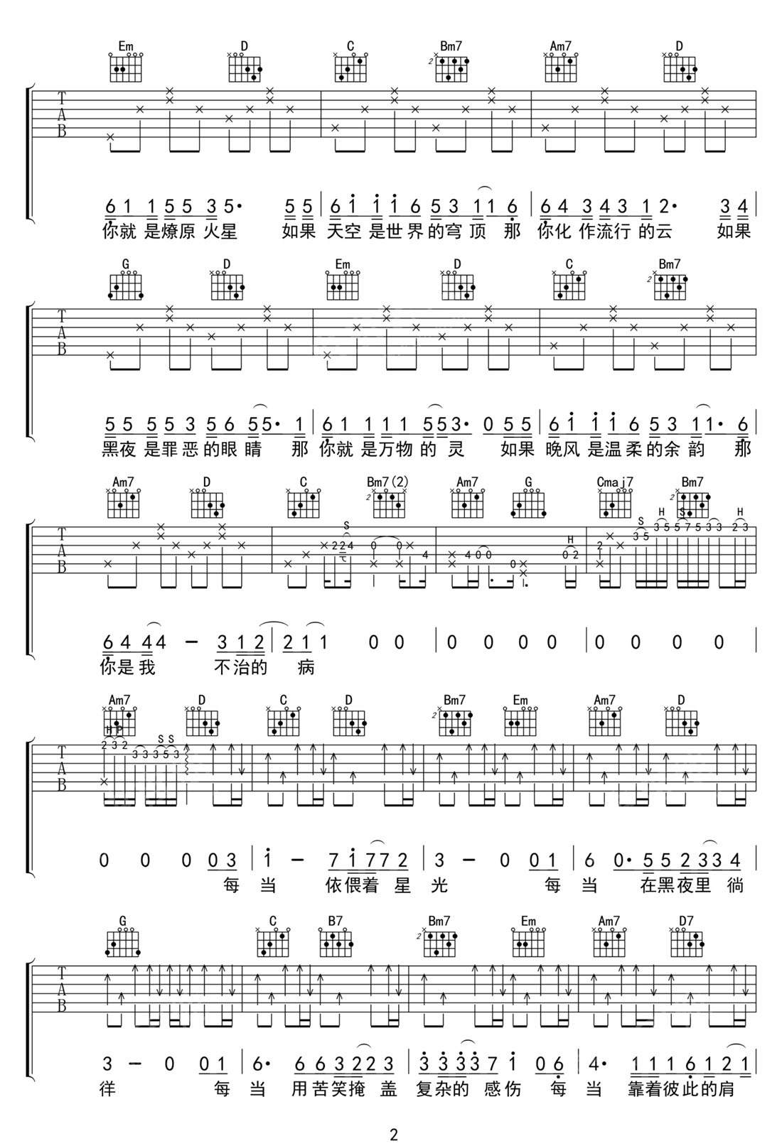 你自是你吉他譜_姜銘揚(yáng)_G調(diào)和弦彈唱譜_高清完整版_圖譜2