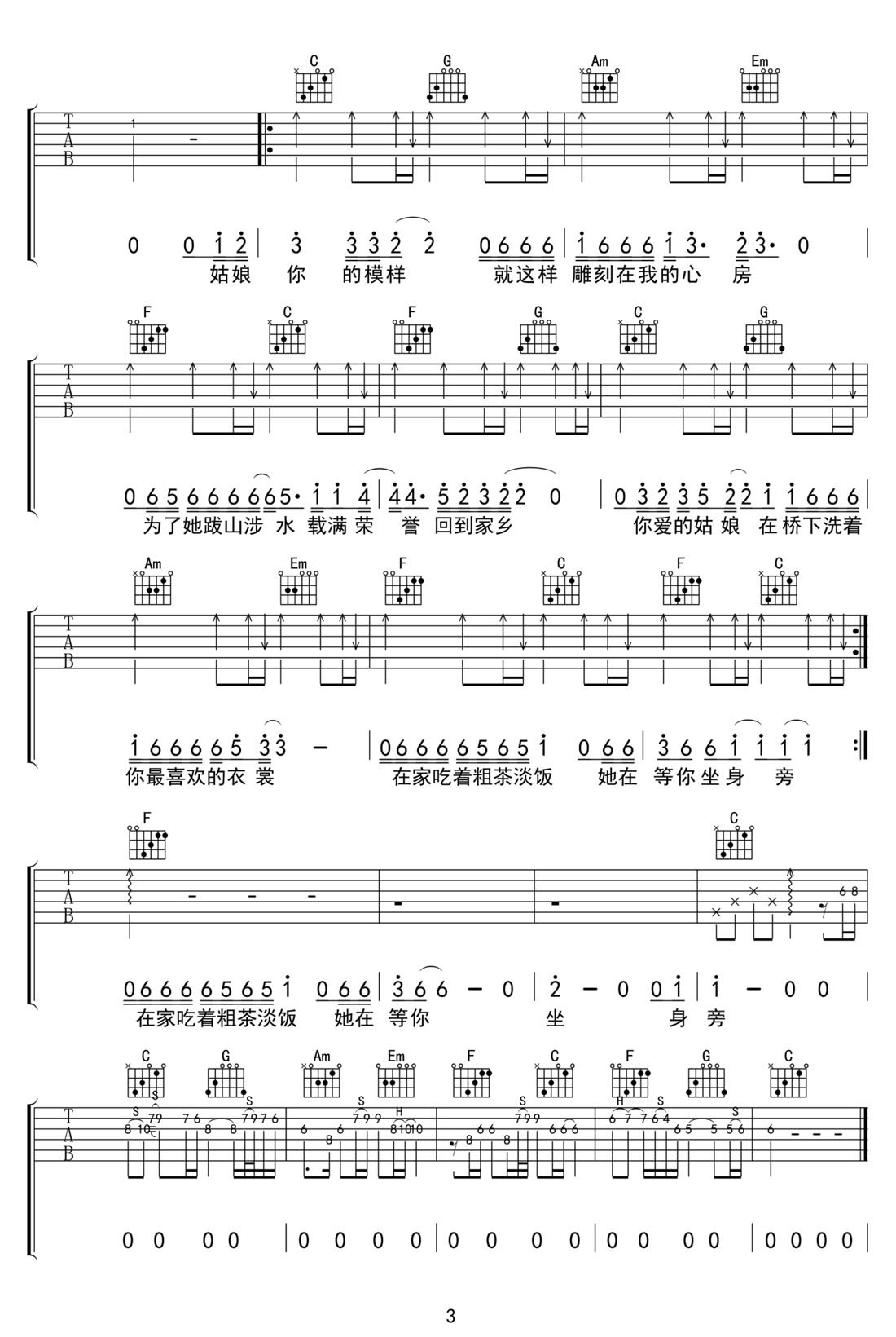 你是姑娘吉他譜_隔壁老樊_C調(diào)和弦彈唱譜_原版前奏_圖譜3