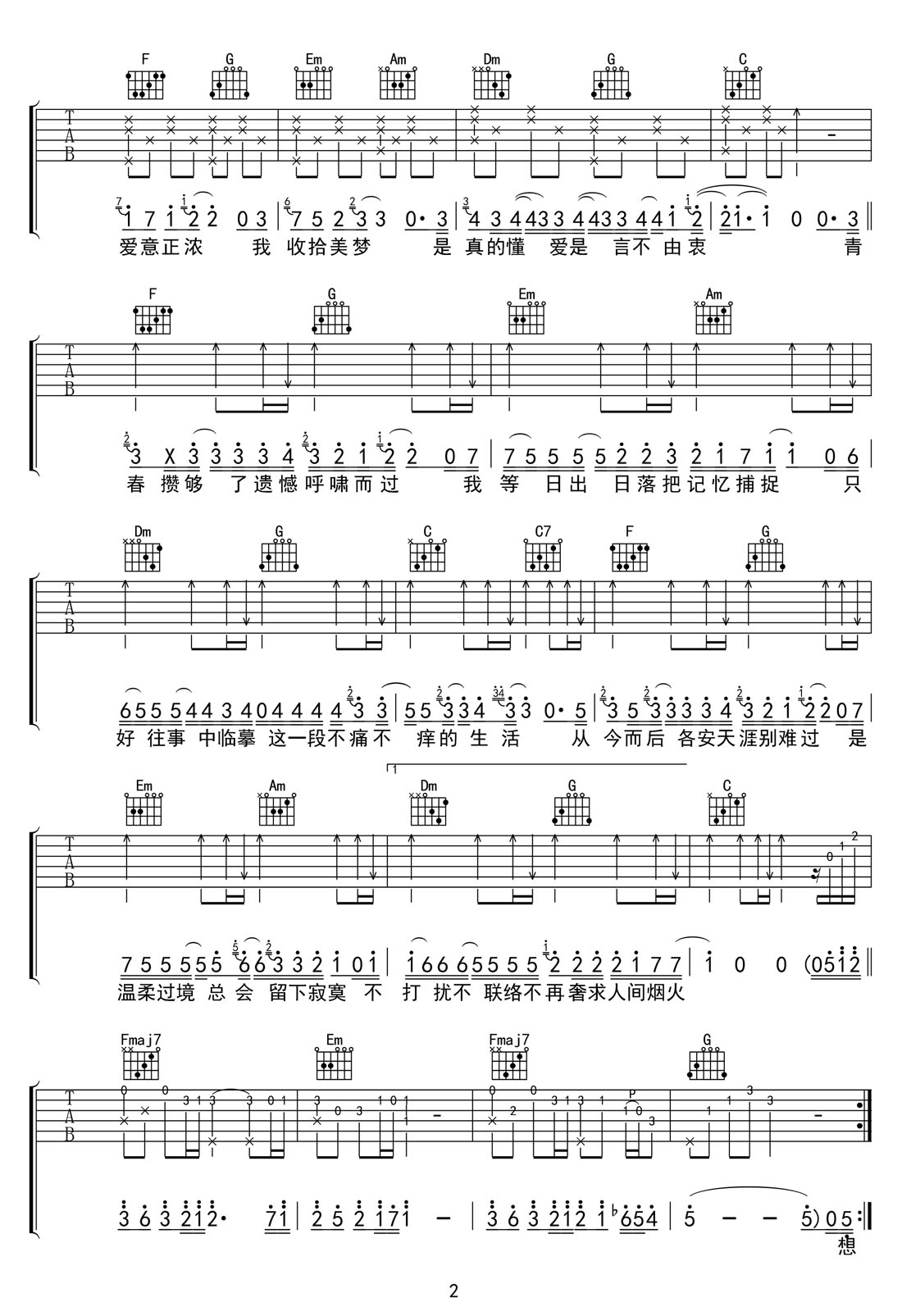 離開你皆是你吉他譜_林一_C調(diào)和弦彈唱譜_完美帶前奏_圖譜2