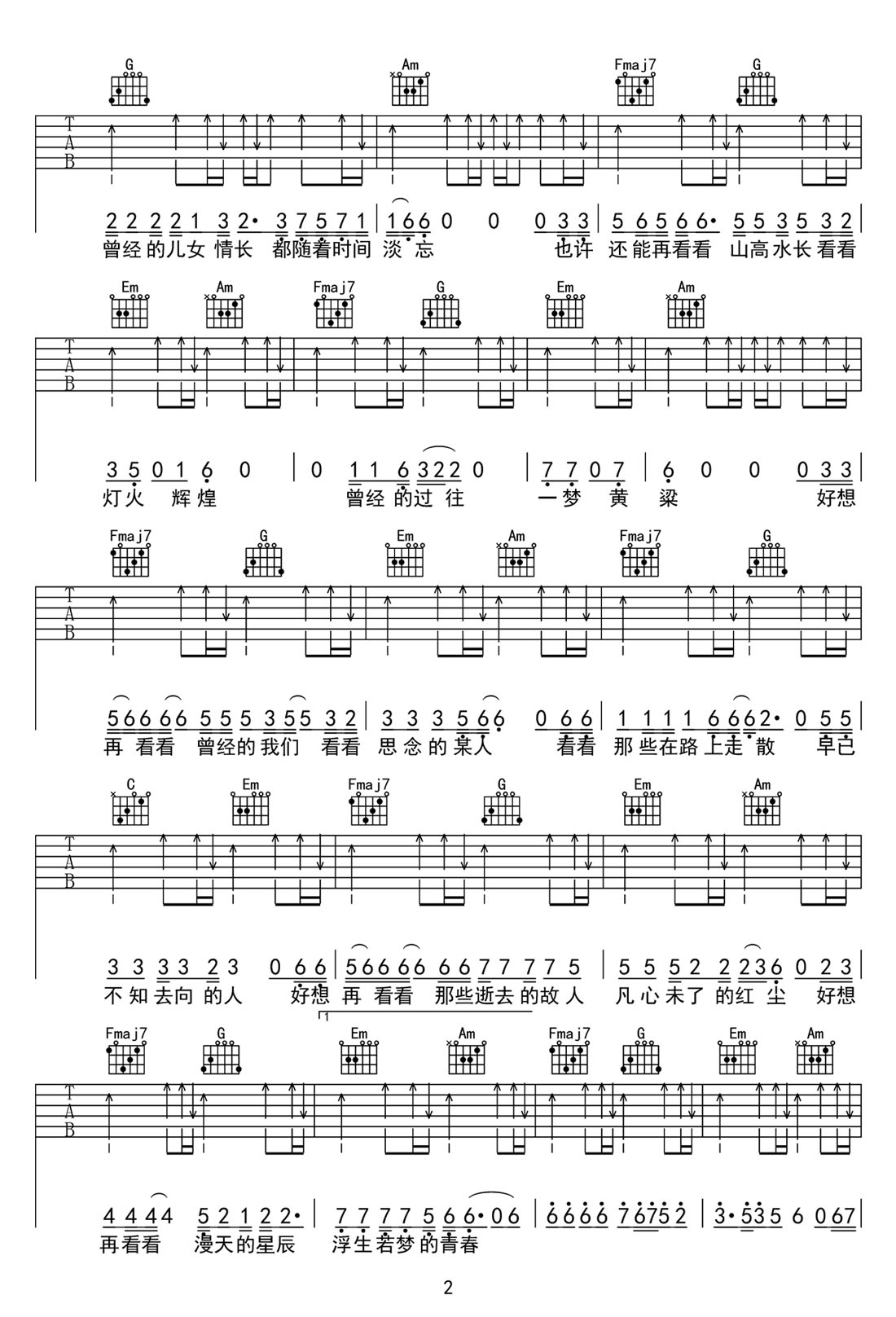 遺留在歲月的曾經(jīng)吉他譜_曲木老表_C調(diào)和弦彈唱譜_完整帶前奏_圖譜2