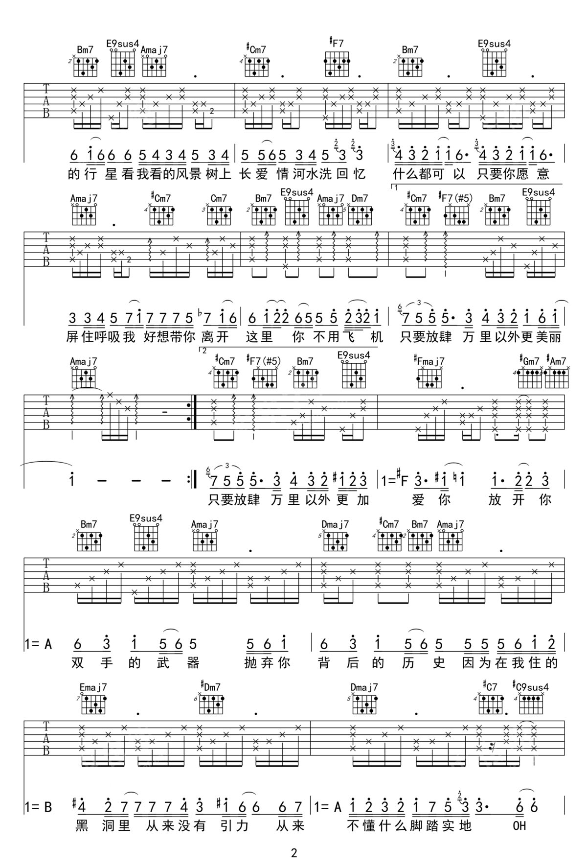 黑洞里吉他譜_方大同_G調(diào)和弦彈唱譜_高清完整版_圖譜2