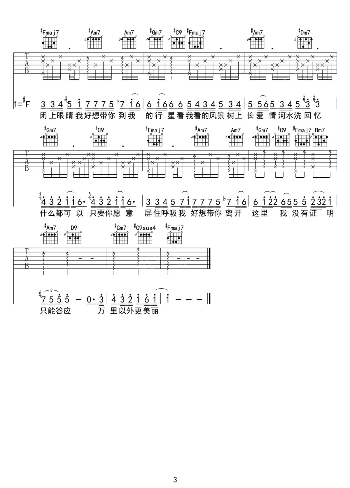 黑洞里吉他譜_方大同_G調(diào)和弦彈唱譜_高清完整版_圖譜3