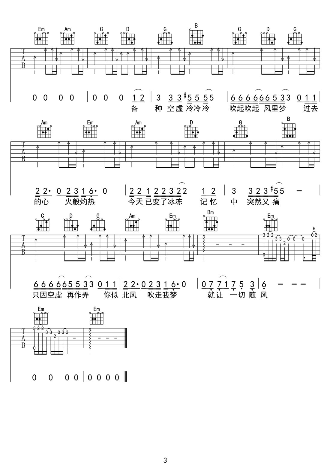 讓這一切隨風(fēng)吉他譜_鐘鎮(zhèn)濤_C調(diào)和弦彈唱譜_完美帶前奏_圖譜3