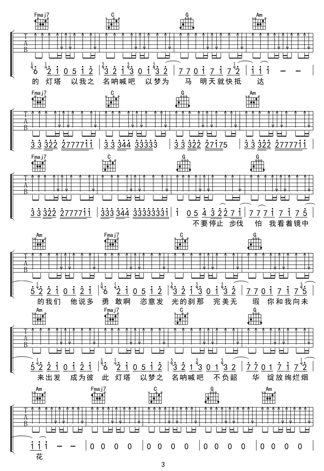 以夢(mèng)為馬吉他譜_熊貓?zhí)胈C調(diào)和弦彈唱譜_高清帶前奏_圖譜3