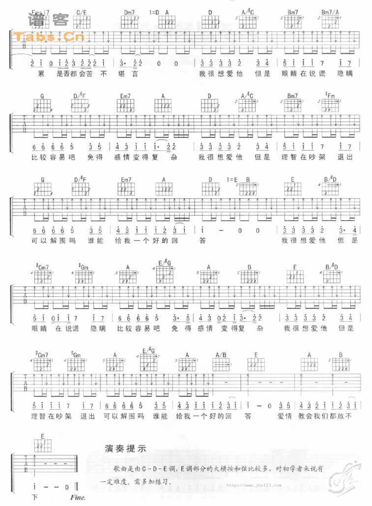 我很想爱他吉他谱_Twins_C调和弦弹唱谱_完美版_图谱2