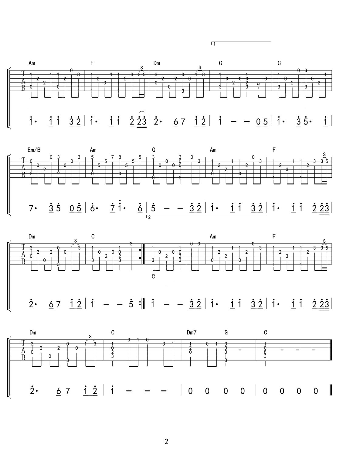 月亮代表我的心吉他譜_鄧麗君_C調指彈/獨奏譜_完美超好聽_圖譜2