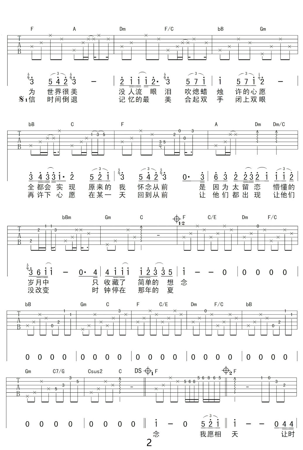 那年夏天吉他譜_許飛_F調和弦彈唱譜_完整帶前奏_圖譜2