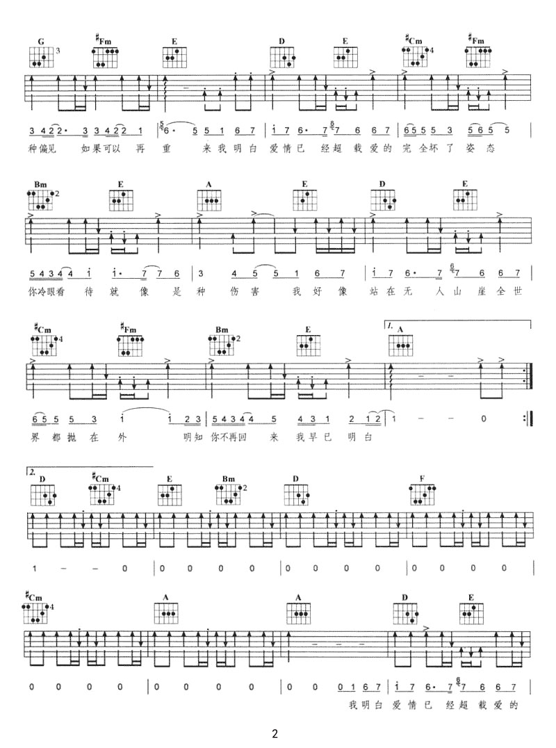 偏見吉他譜_梁詠琪_A調(diào)和弦彈唱譜_重制版_圖譜2