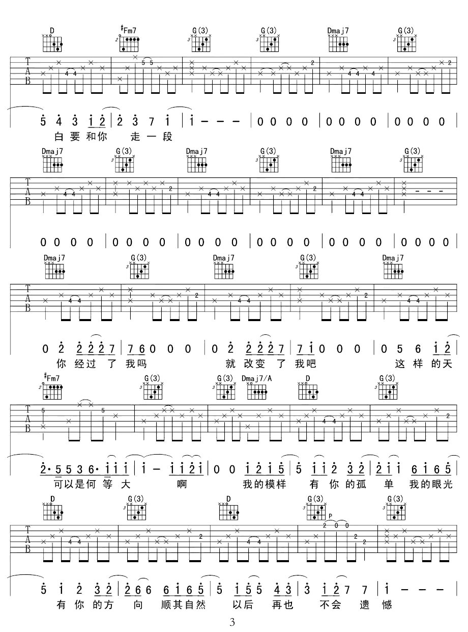 模樣吉他譜_張懸_C調(diào)和弦彈唱譜_完整版_圖譜3