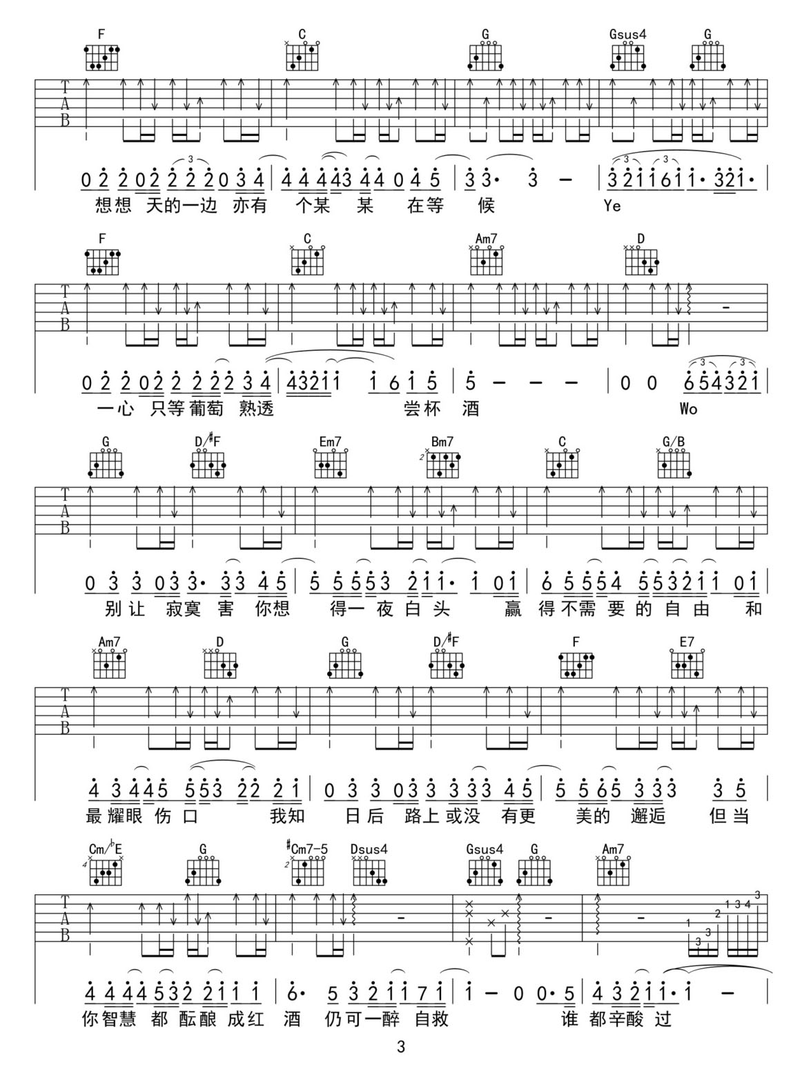 葡萄成熟時吉他譜_陳奕迅_G調和弦彈唱譜_高清重制版_圖譜3