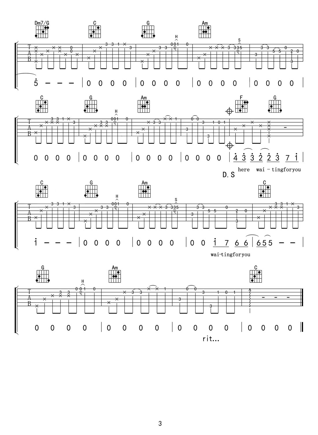 right here waiting(此情可待)吉他譜_richard marx_C調和弦彈唱譜_圖譜3
