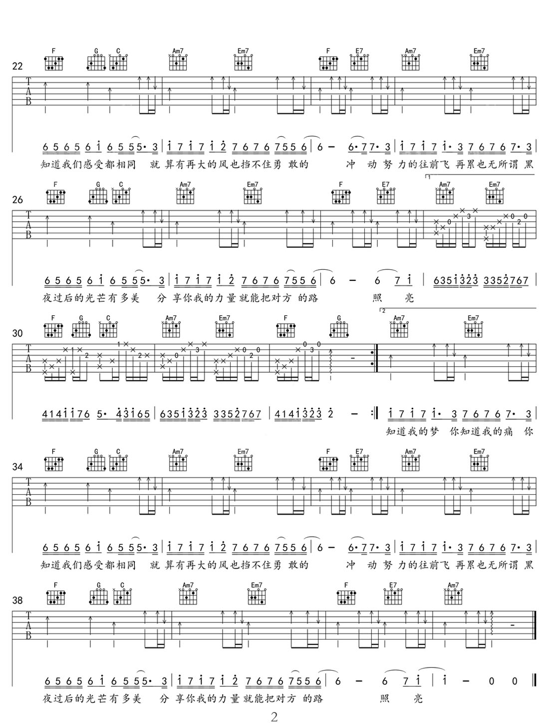 我們都一樣吉他譜_張杰_C調和弦彈唱譜_重制版_圖譜2