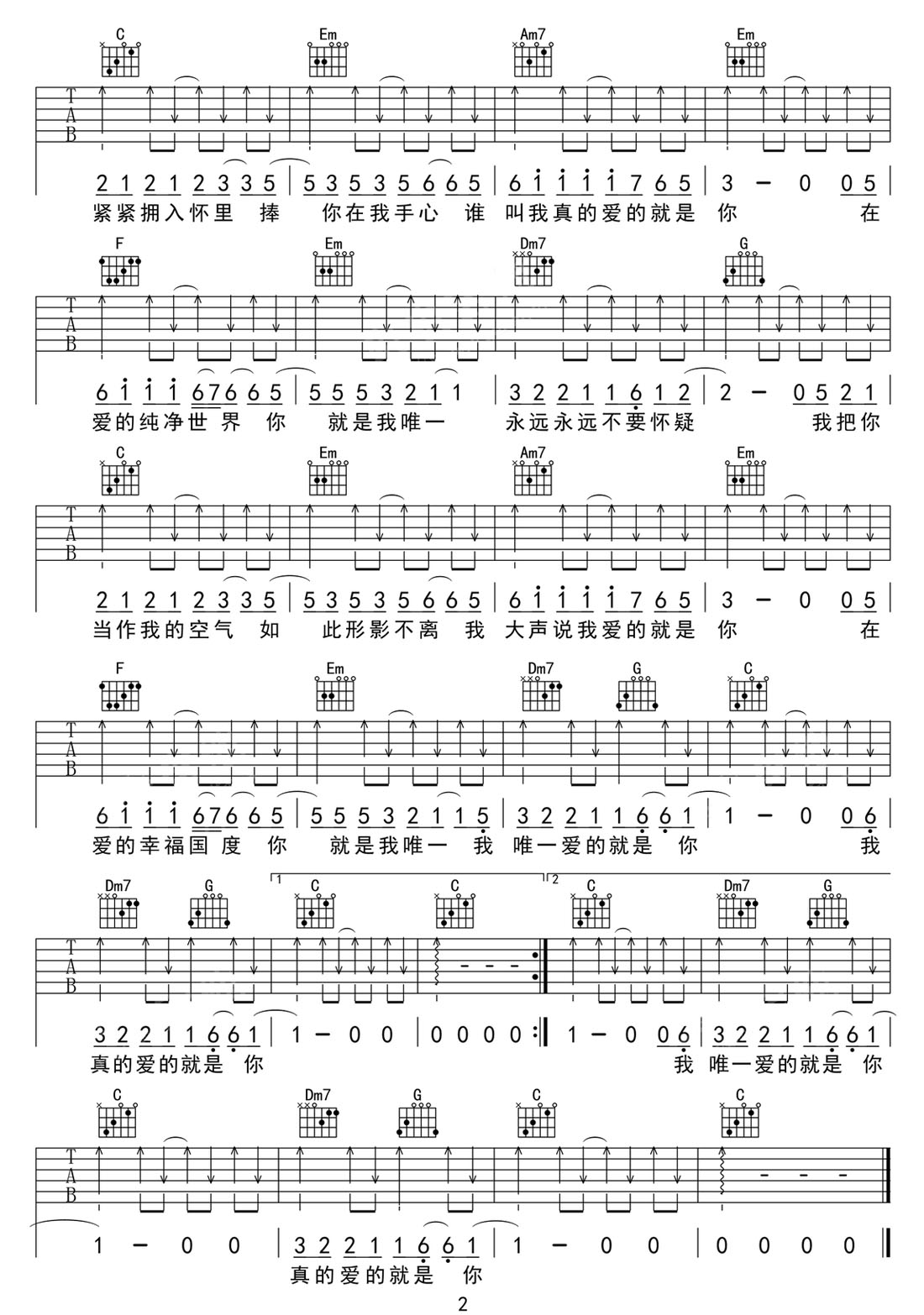 愛的就是你吉他譜_王力宏_C調和弦彈唱譜_高清重制版_圖譜2