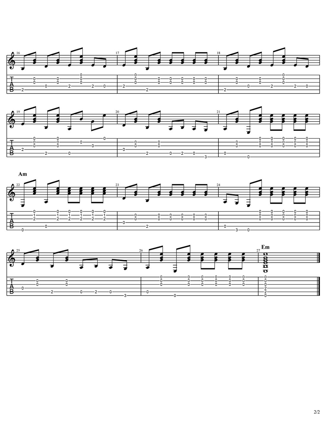 康定情歌吉他譜_喻宜萱_C調指彈/獨奏譜_改編_圖譜2