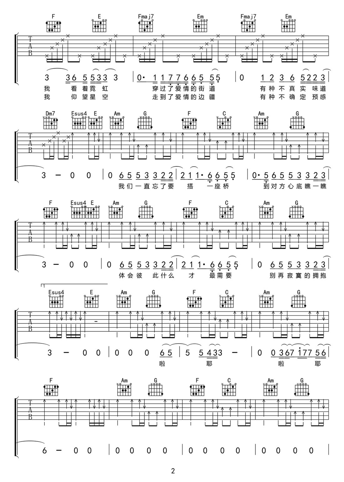 電臺情歌吉他譜_莫文蔚_C調和弦彈唱譜_簡單版_圖譜2