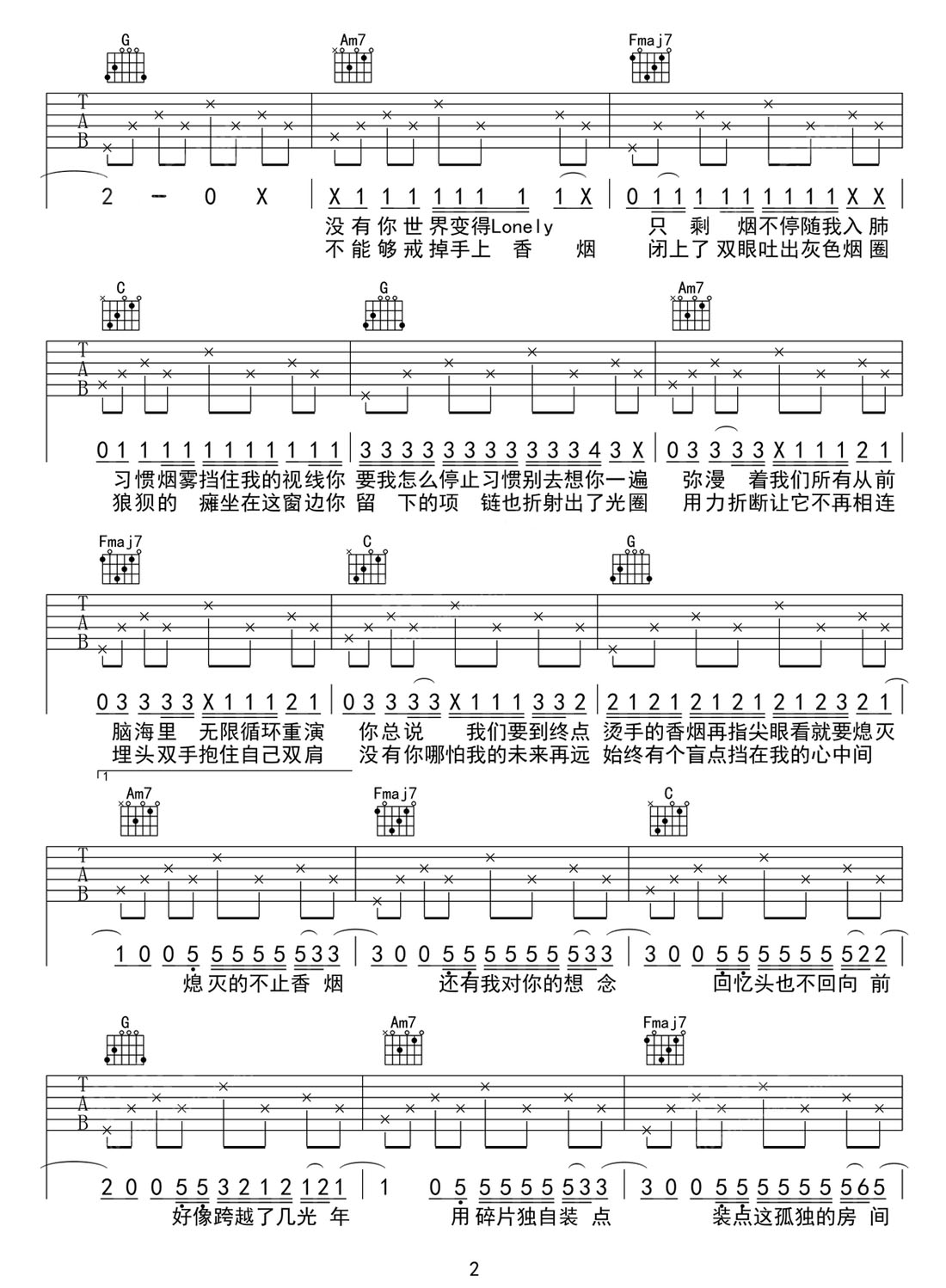 戒不掉的煙吉他譜_許佳豪_C調和弦彈唱譜_簡單版_圖譜2
