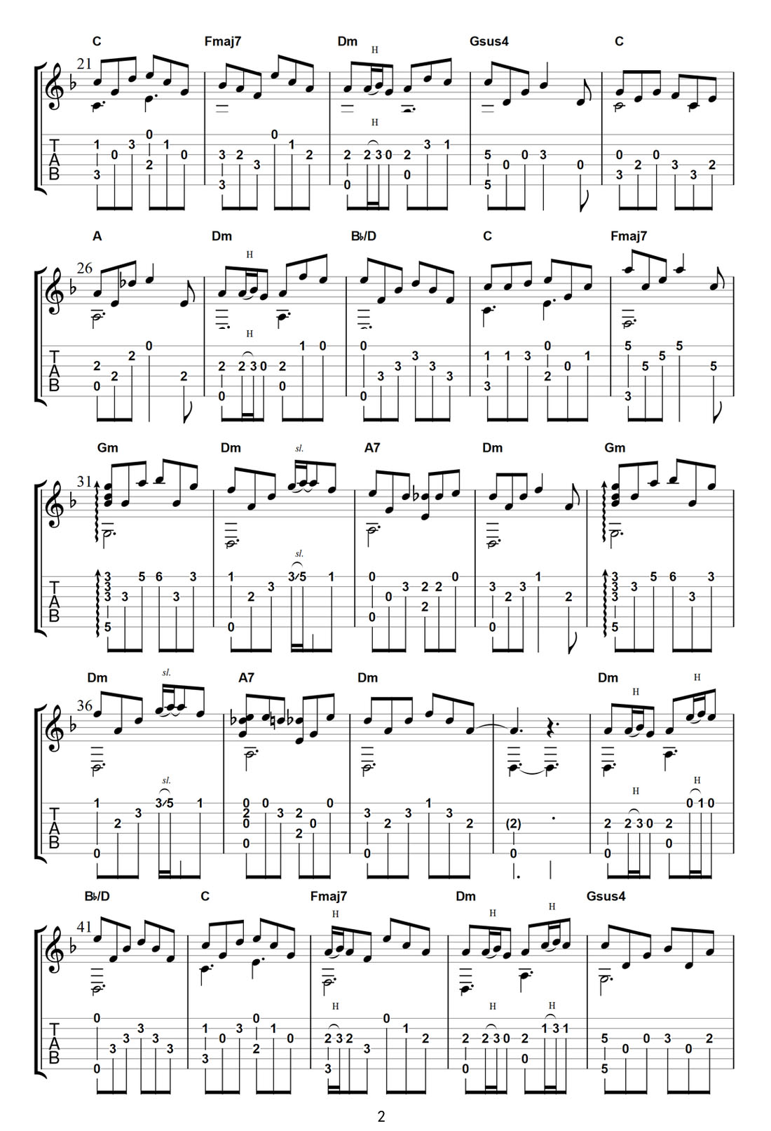 只要平凡吉他譜_張碧晨_C調指彈/獨奏譜_我不是藥神片尾曲_圖譜2