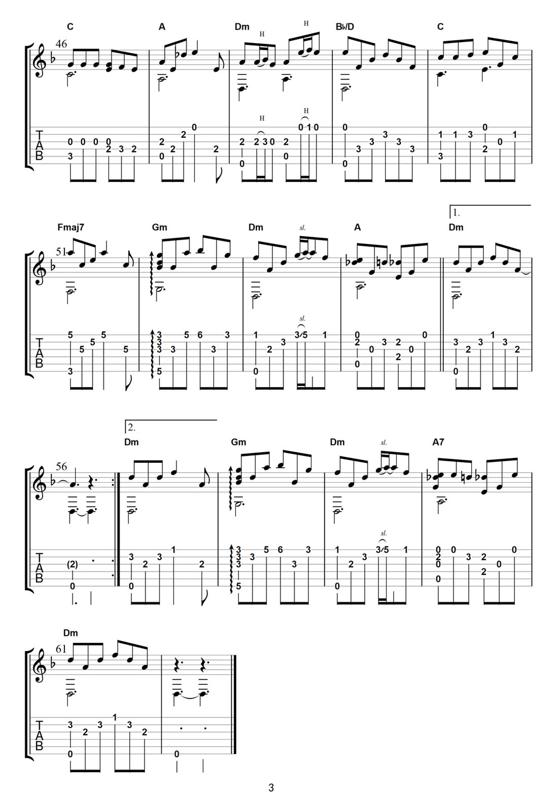 只要平凡吉他譜_張碧晨_C調指彈/獨奏譜_我不是藥神片尾曲_圖譜3