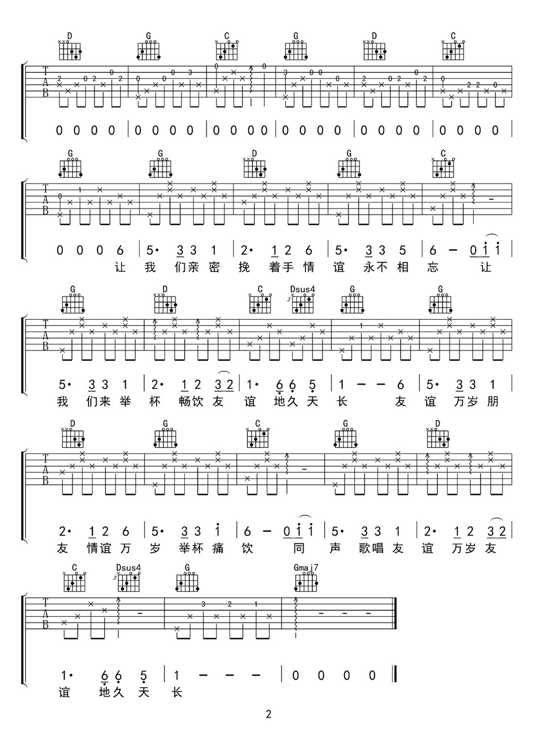 友誼天長(zhǎng)地久吉他譜_王源_G調(diào)和弦彈唱譜_高清重制版_圖譜2