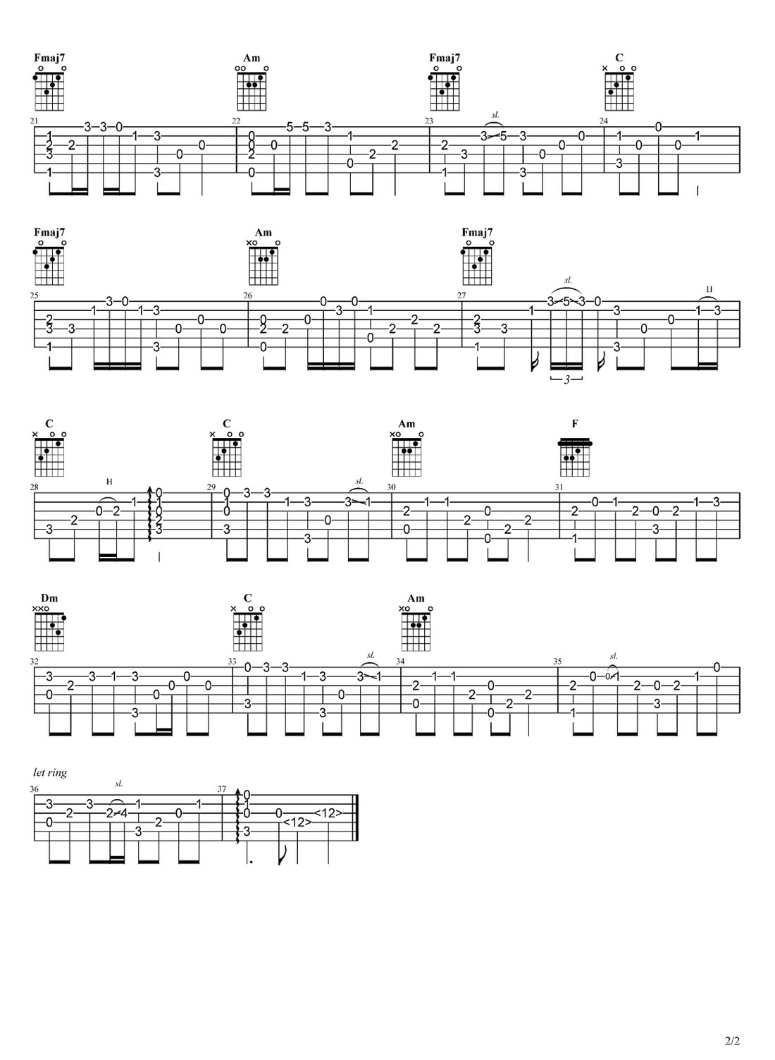 聲聲慢吉他譜_崔開潮_C調指彈/獨奏譜_新編_圖譜2