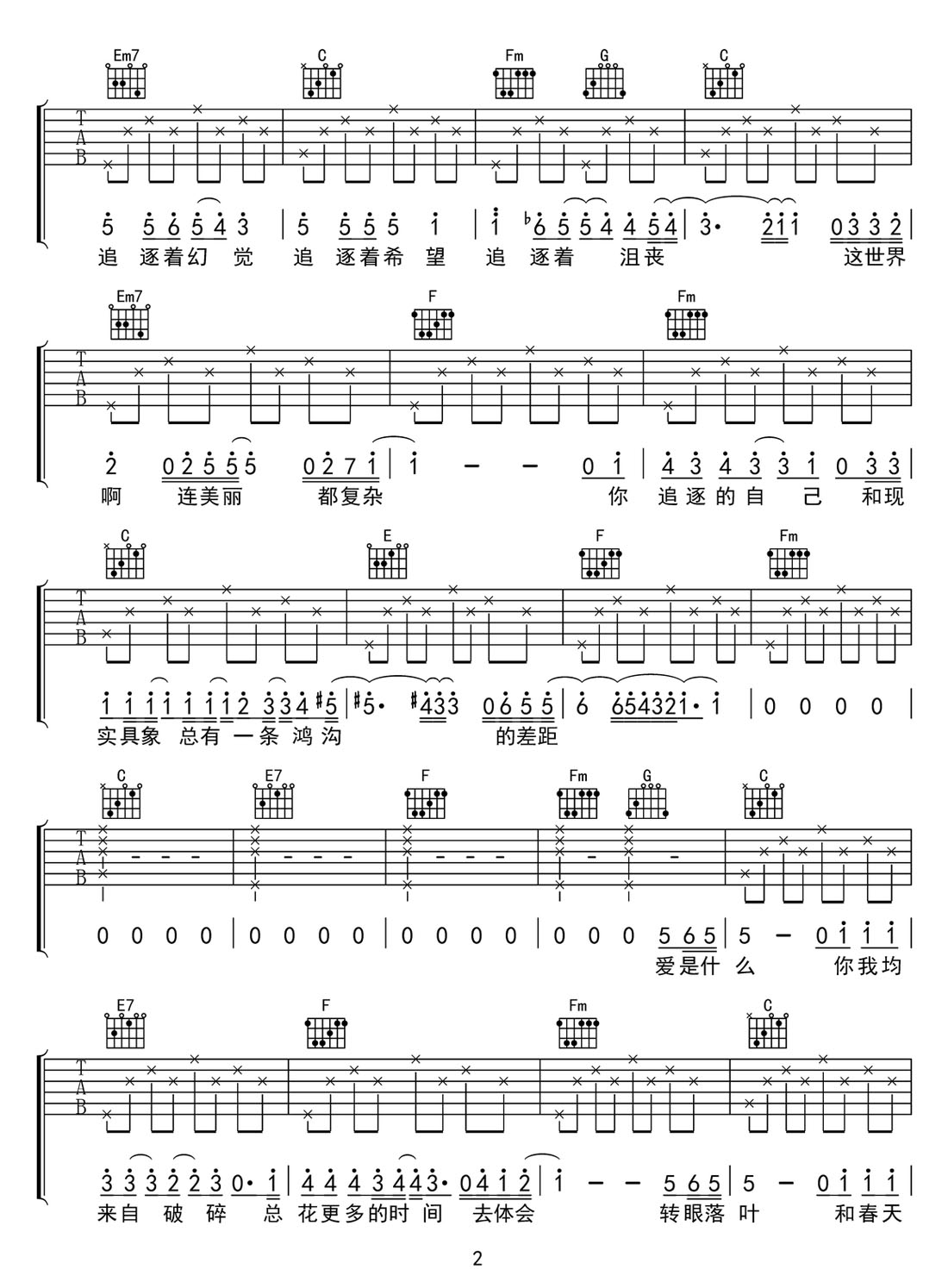 Dear Friend吉他譜_單依純_C調和弦彈唱譜_圖譜2