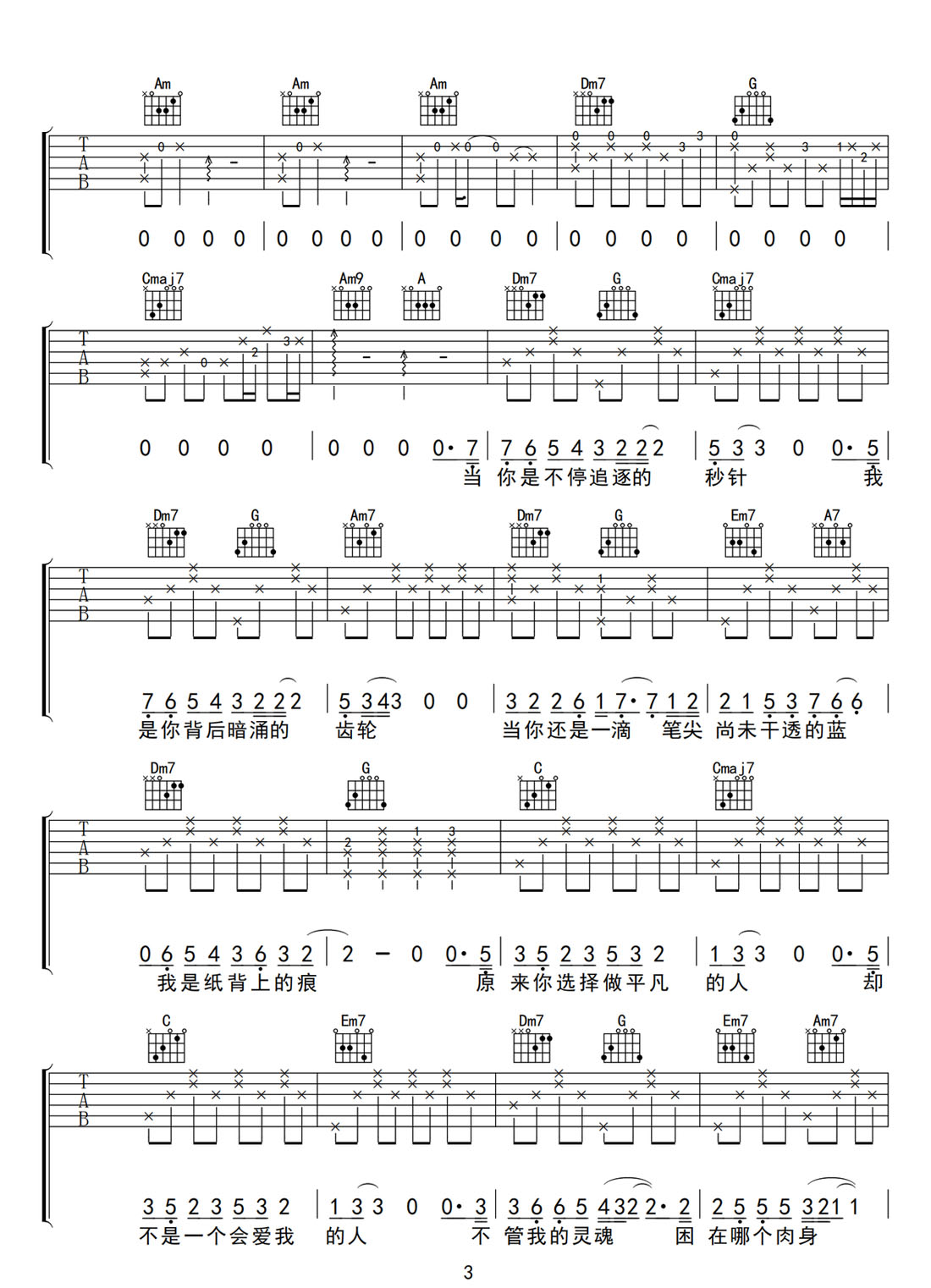 靈魂伴侶吉他譜_田馥甄_C調(diào)和弦彈唱譜_圖譜3