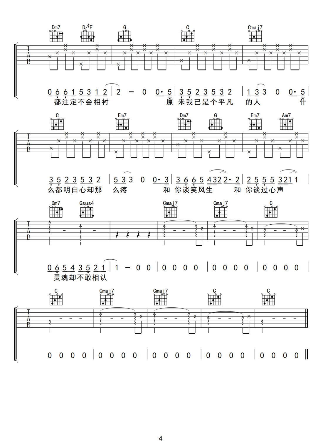 靈魂伴侶吉他譜_田馥甄_C調(diào)和弦彈唱譜_圖譜4