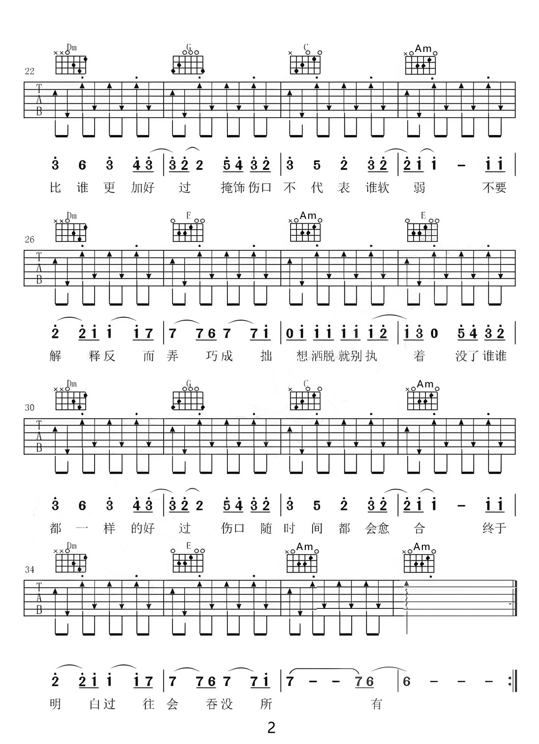外愈吉他譜_任然_C調(diào)和弦彈唱譜_完整帶前奏_圖譜2