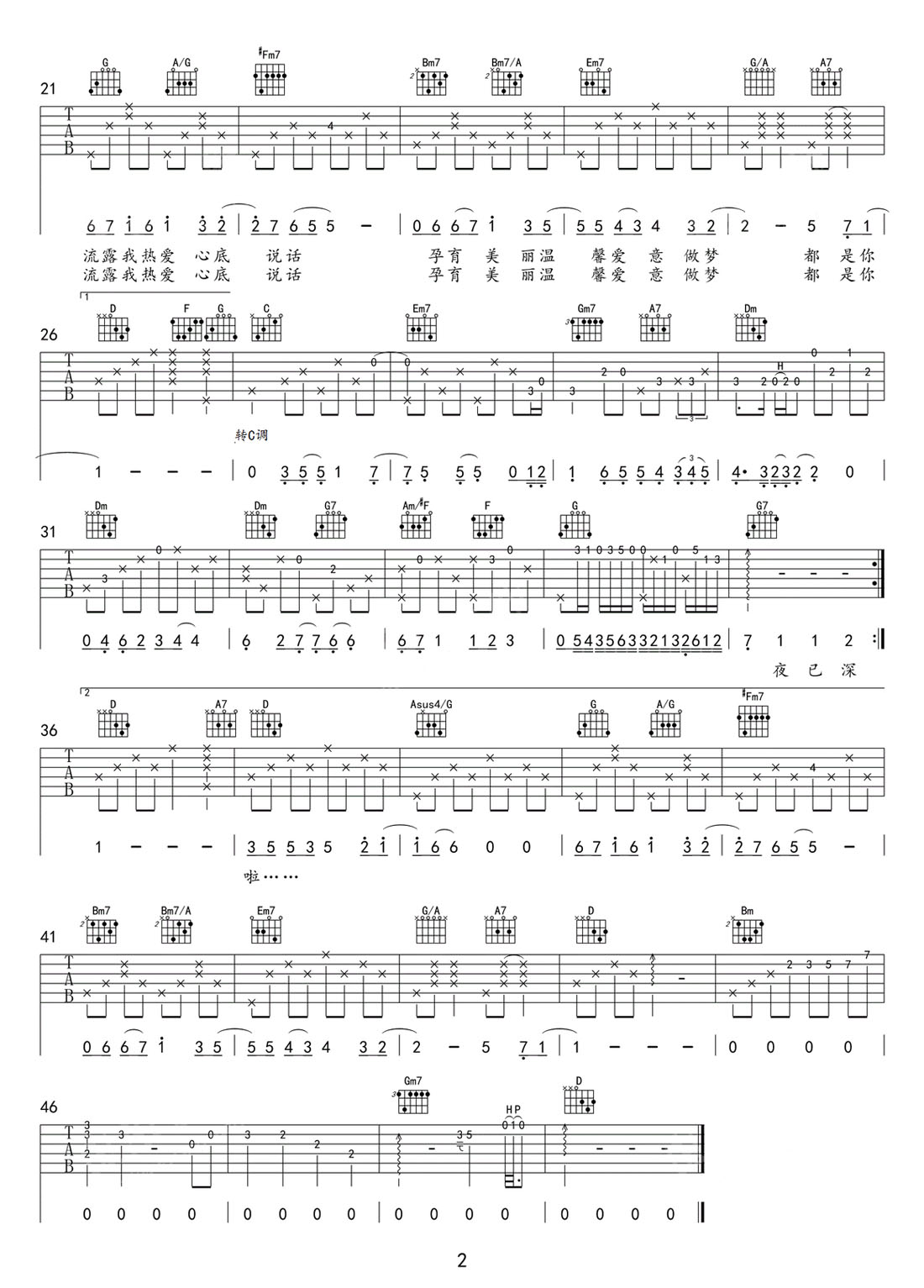 月半彎吉他譜_張學(xué)友_C調(diào)和弦彈唱譜_原版改編_圖譜2