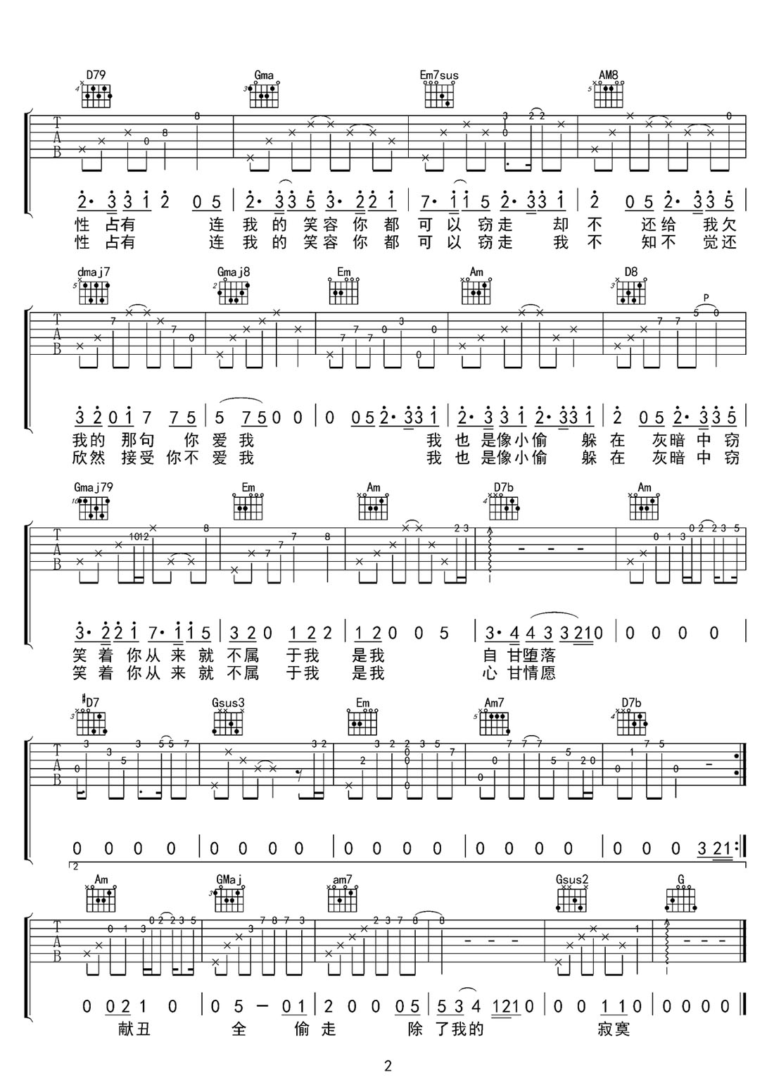 竊笑吉他譜_魏如萱_G調(diào)和弦彈唱譜_簡單版_圖譜2