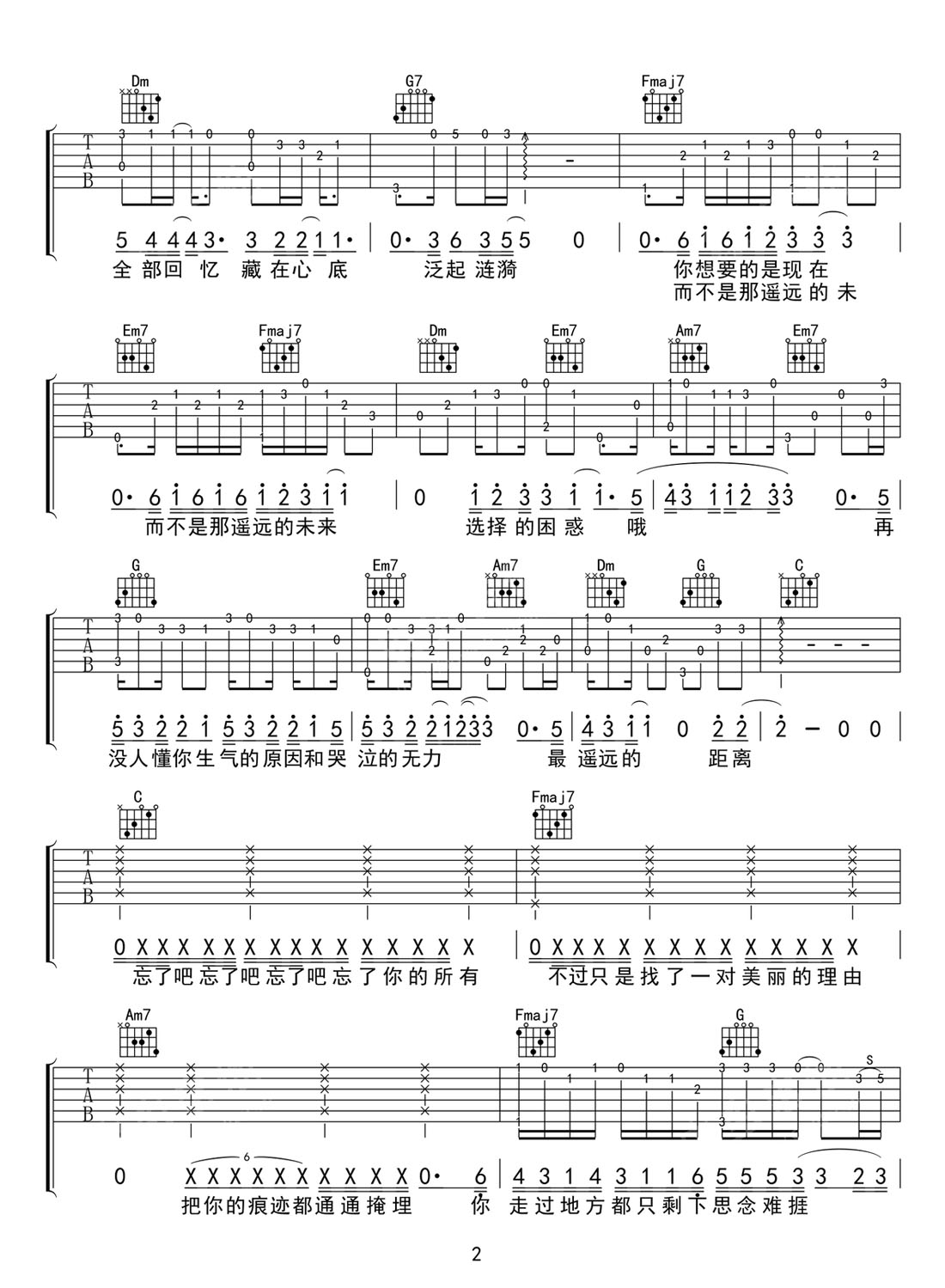哪里都是你吉他譜_隊長_C調指彈/獨奏譜_原版改編_圖譜2
