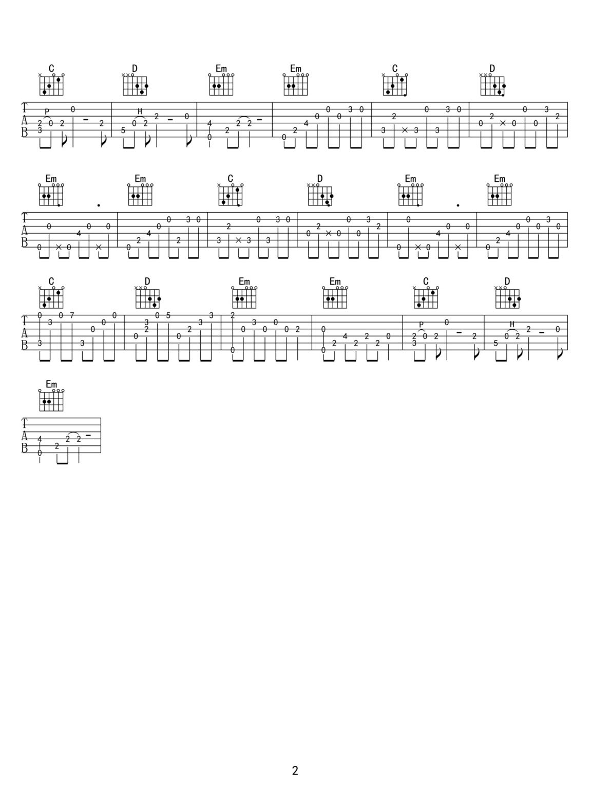 幻晝吉他譜_Shirfine_C調(diào)指彈/獨(dú)奏譜_高清簡單版_圖譜2