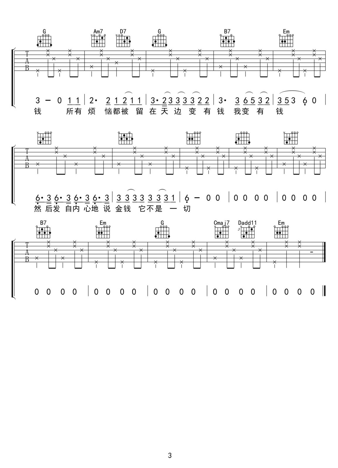 如果有一天我變得很有錢吉他譜_毛不易_G調(diào)和弦彈唱譜_簡單版_圖譜3