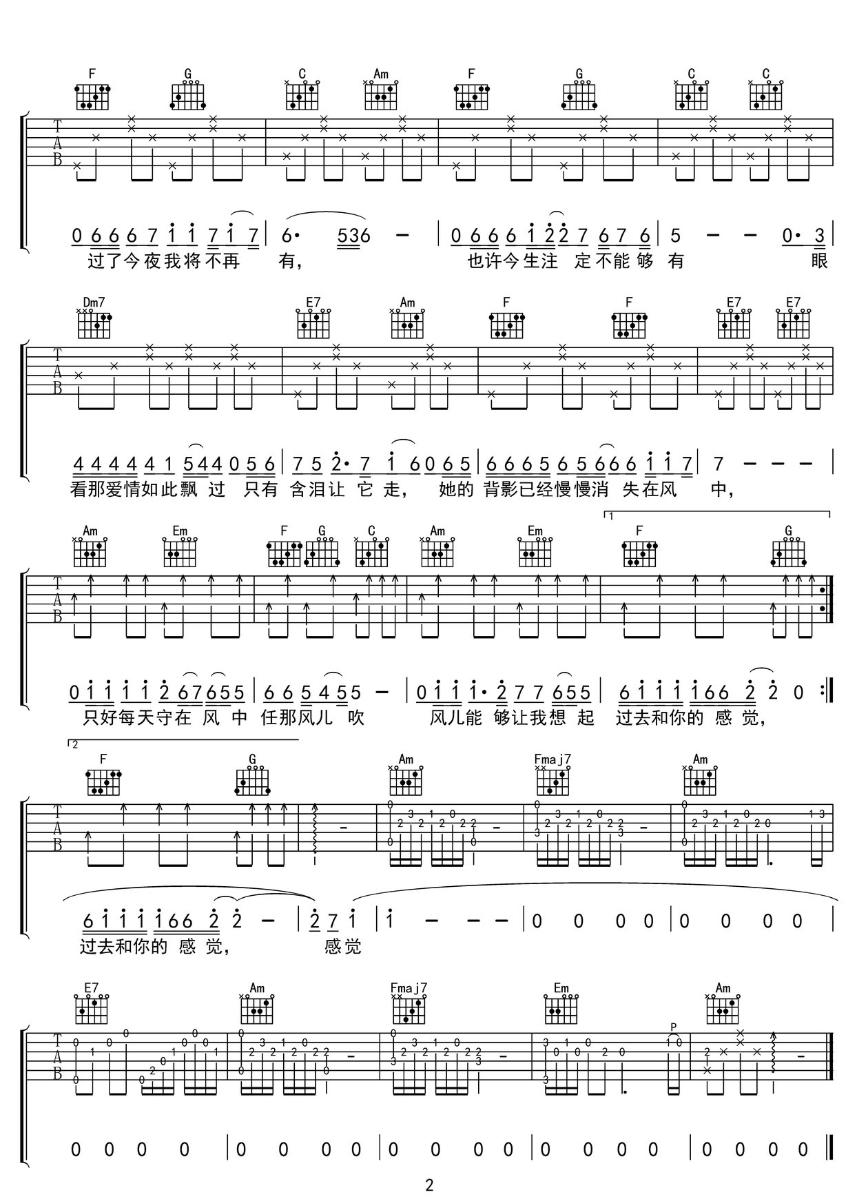 她的背影吉他譜_王杰_C調和弦彈唱譜_完美版帶前奏_圖譜2