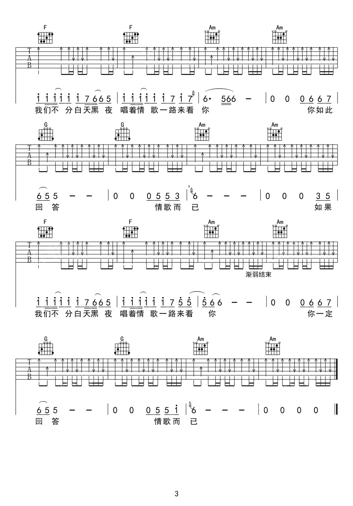 情歌而已吉他譜_聲音碎片樂隊_C調和弦彈唱譜_高清完美版_圖譜3