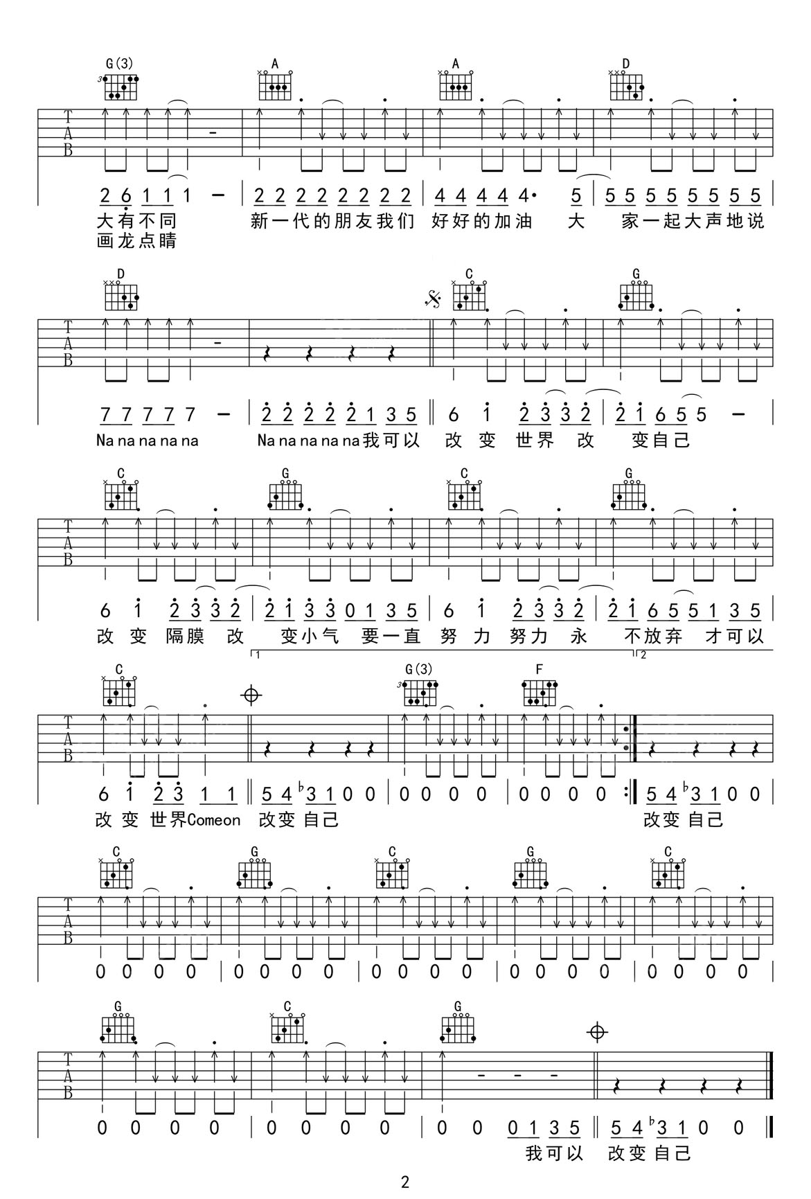 改變自己吉他譜_王力宏_G調和弦彈唱譜_高清掃弦版_圖譜2