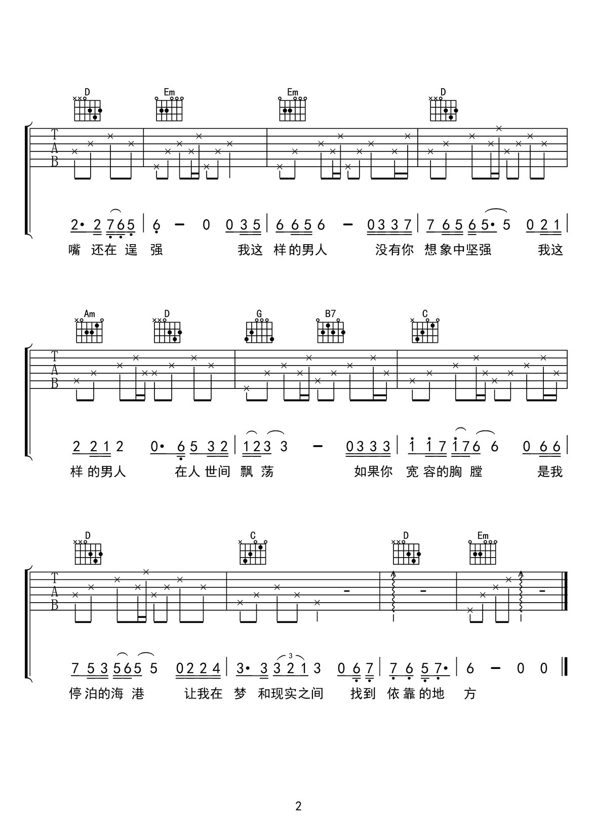 我這樣的男人吉他譜_鄭智化_C調(diào)和弦彈唱譜_老歌新編_圖譜2