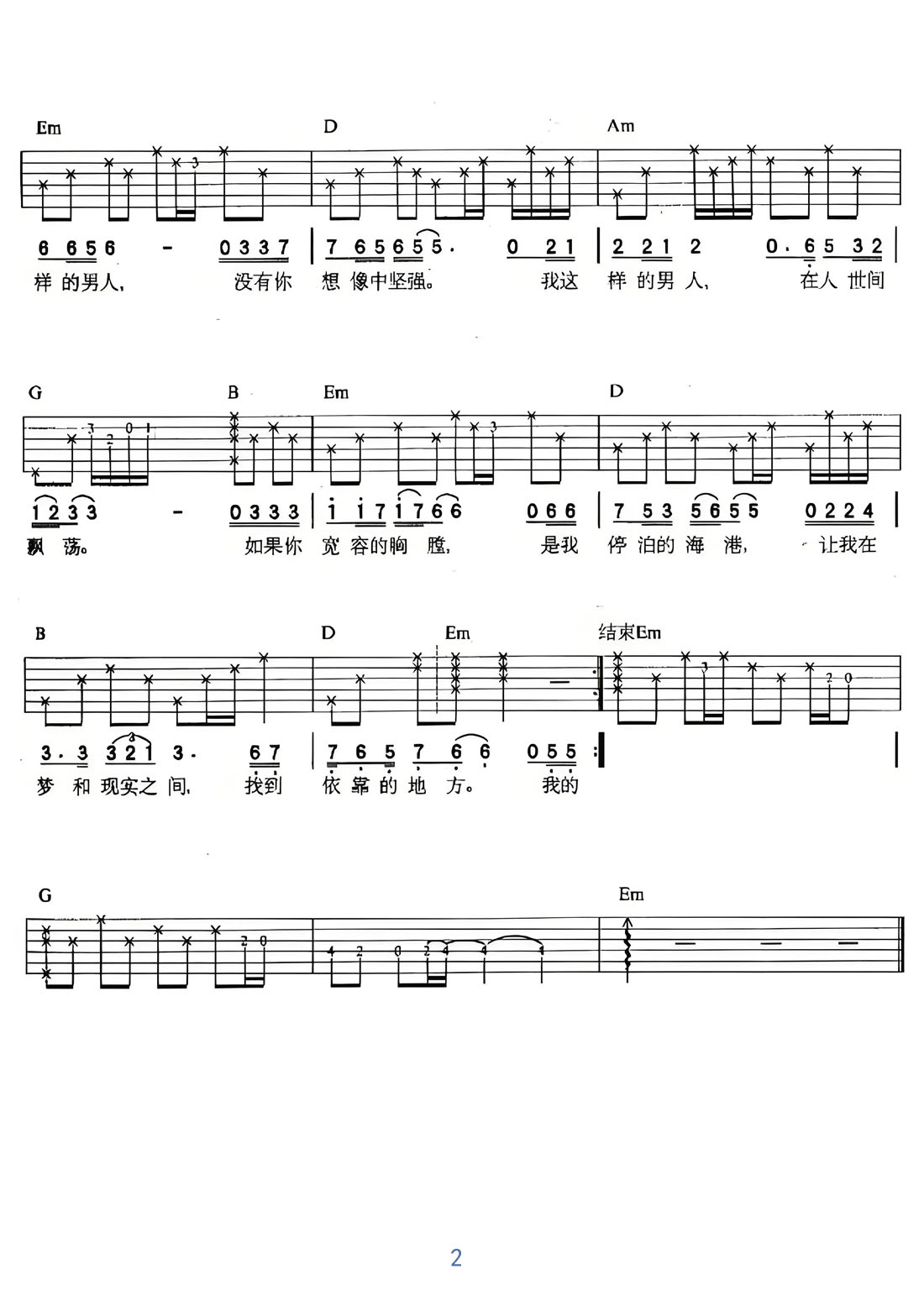 我這樣的男人吉他譜_鄭智化_G調和弦彈唱譜_掃描版_圖譜2