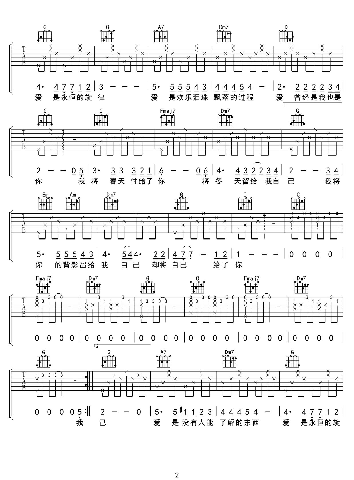 愛的箴言吉他譜_羅大佑_C調和弦彈唱譜_圖譜2