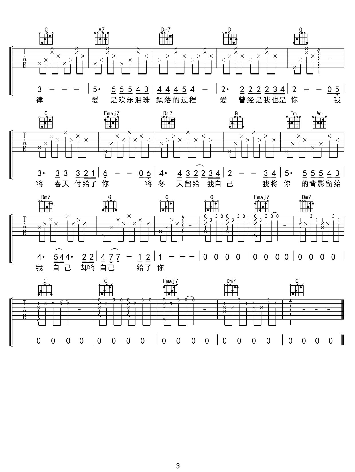 愛的箴言吉他譜_羅大佑_C調和弦彈唱譜_圖譜3