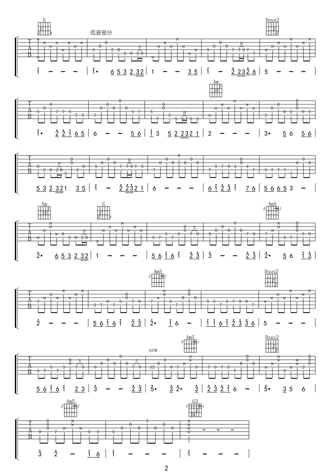 走進新時代吉他譜_張也_G調指彈/獨奏譜_重制版_圖譜2
