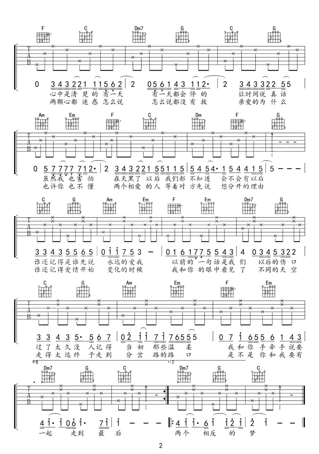 記得吉他譜_林俊杰_C調和弦彈唱譜_圖譜2