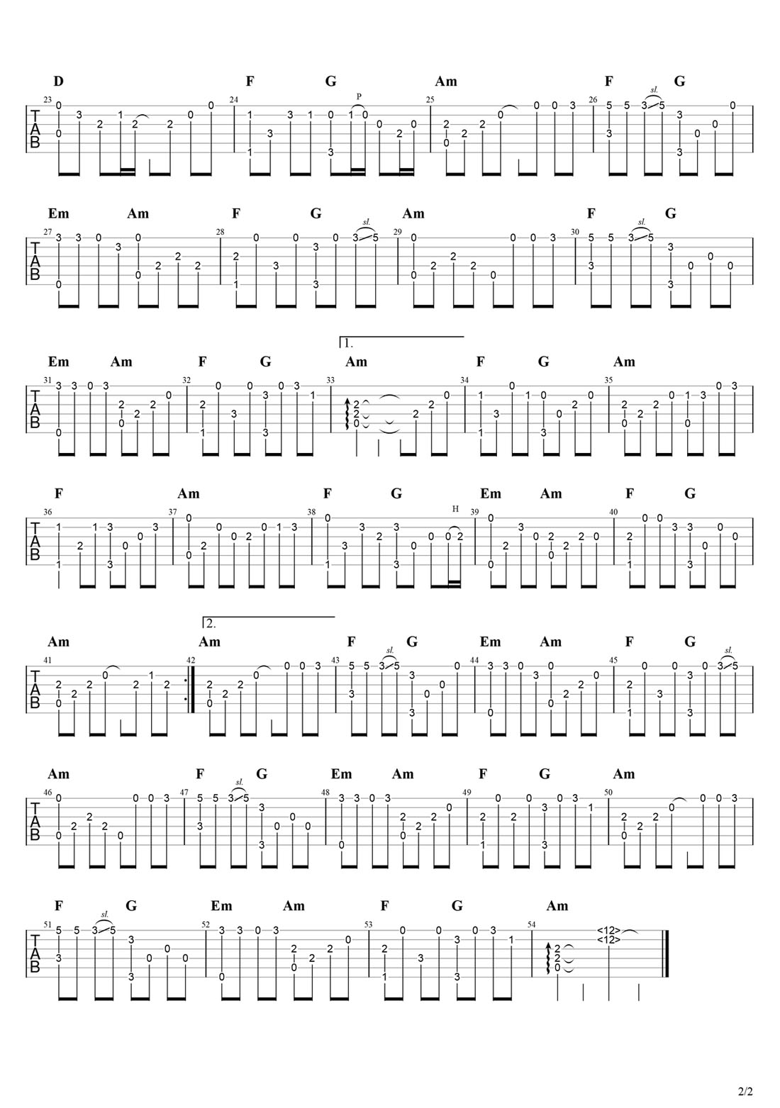 半壺紗吉他譜_劉珂矣_C調指彈/獨奏譜_原版改編_圖譜2
