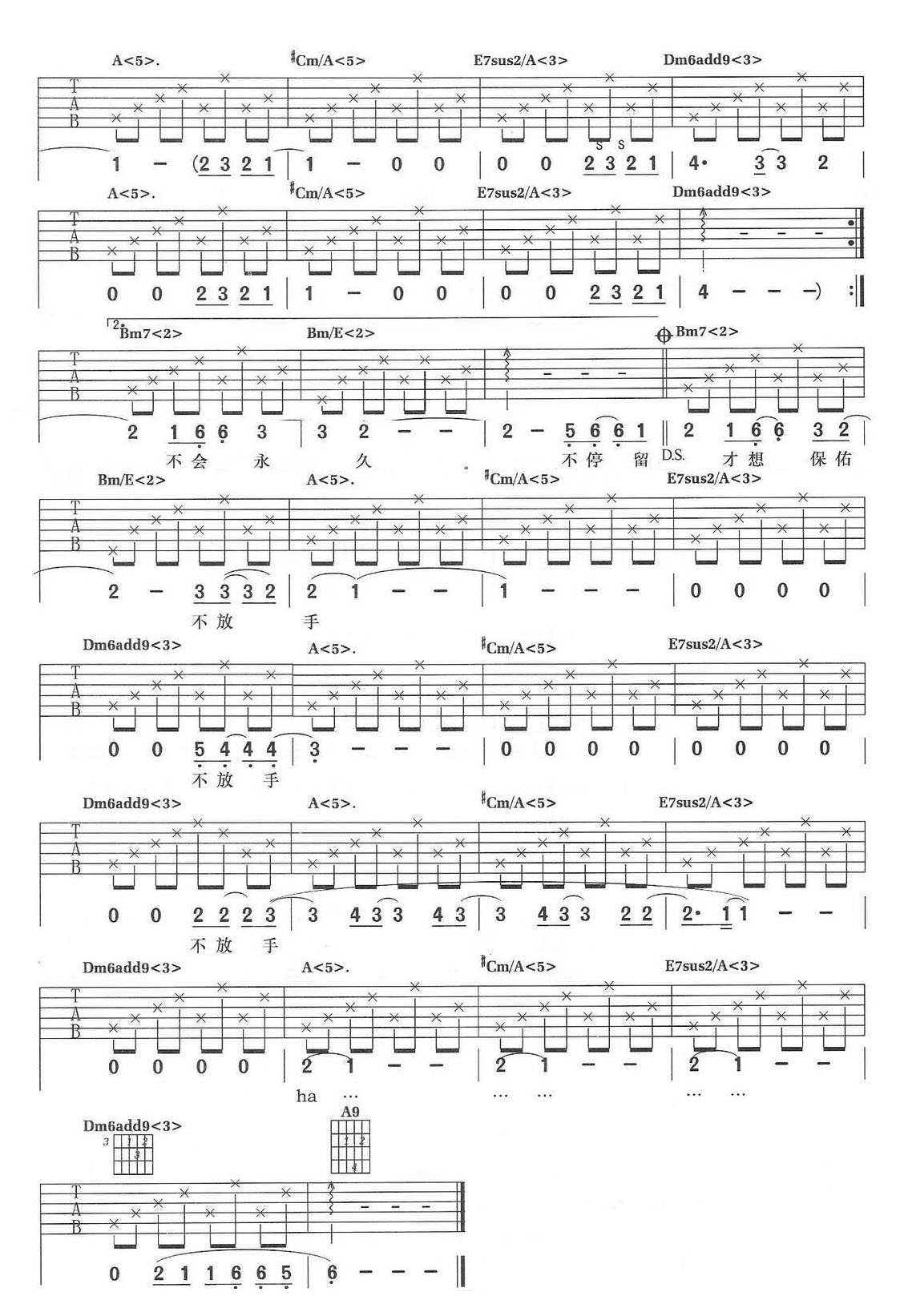 Olia吉他譜_陶喆_A調(diào)和弦彈唱譜_高清重制版_圖譜3