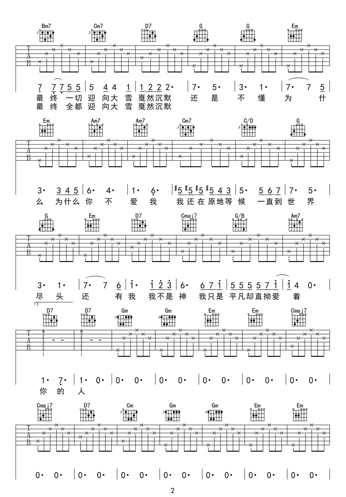 我不是神我只是平凡卻直拗愛著你的人吉他譜_林宥嘉_G調和弦彈唱譜_圖譜2