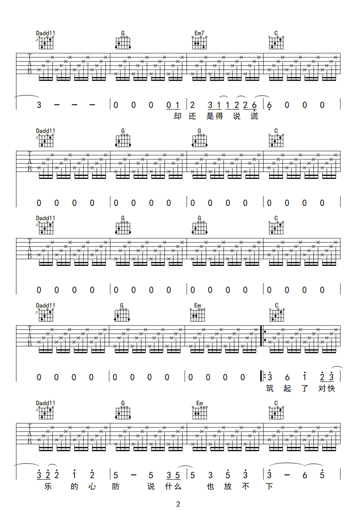床吉他譜_草東沒有派對_C調和弦彈唱譜_高清完美版_圖譜2