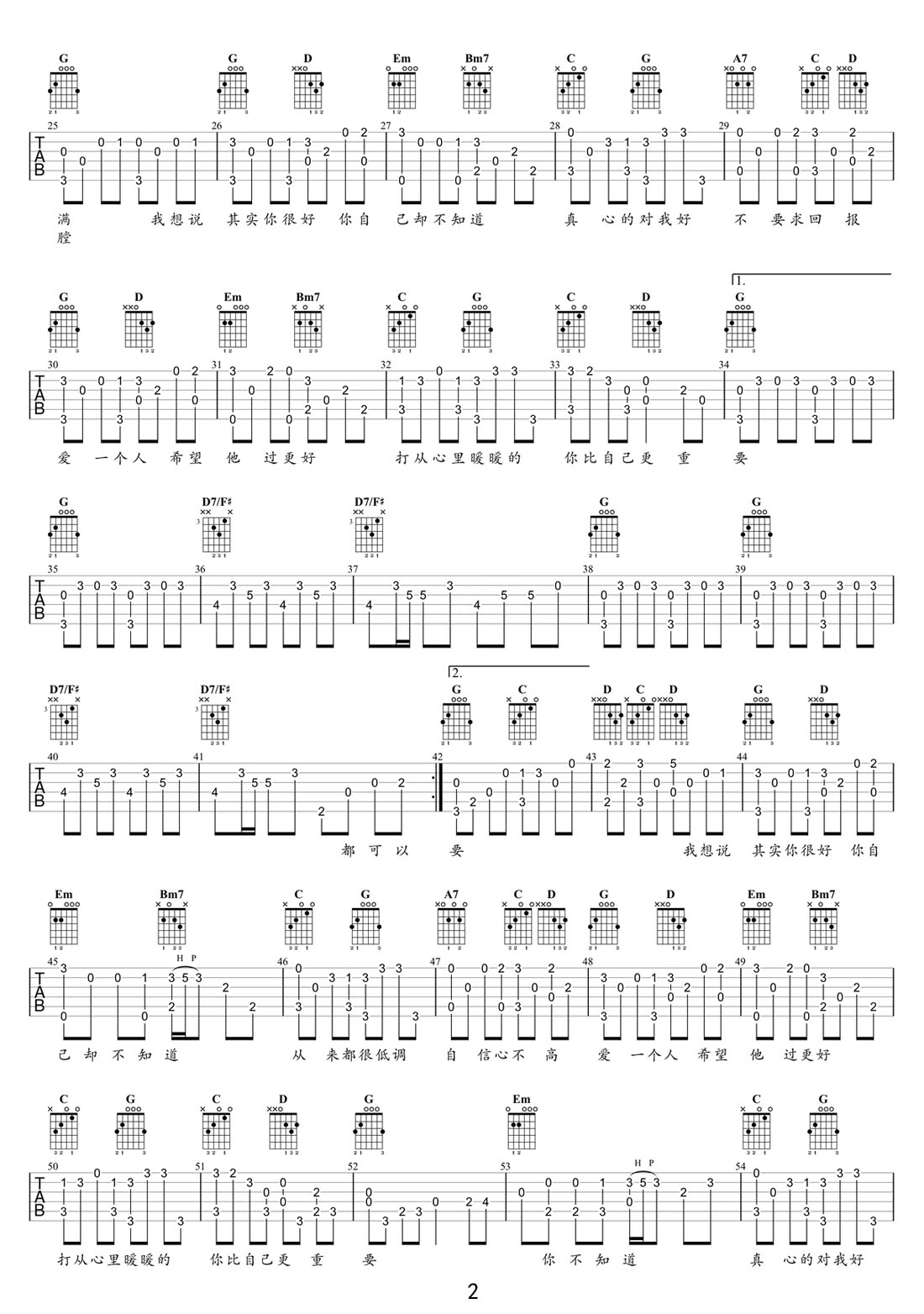 暖暖吉他譜_梁靜茹_G調(diào)指彈/獨(dú)奏譜_高清重制_圖譜2