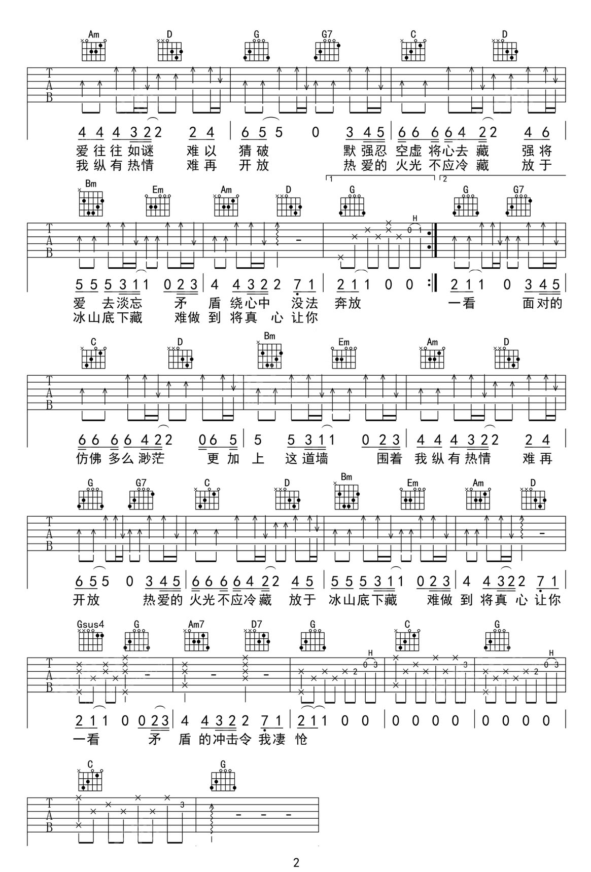 遲來的春天吉他譜_譚詠麟_G調和弦彈唱譜_高清_圖譜2