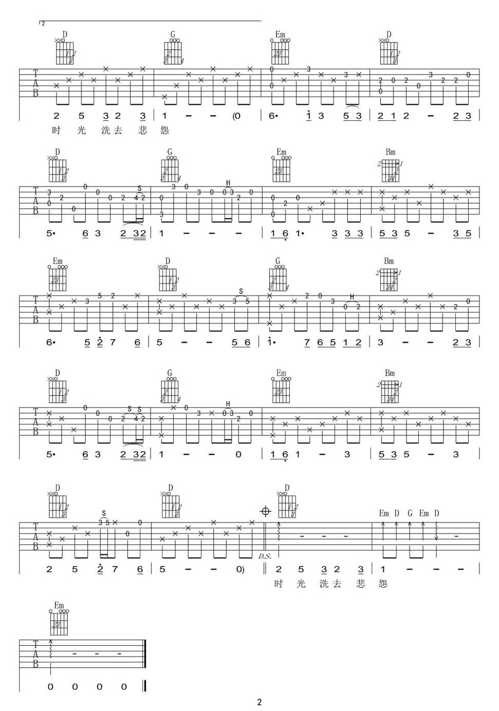 逝去的諾言吉他譜_陳慧嫻_G調和弦彈唱譜_原版帶前奏_圖譜2