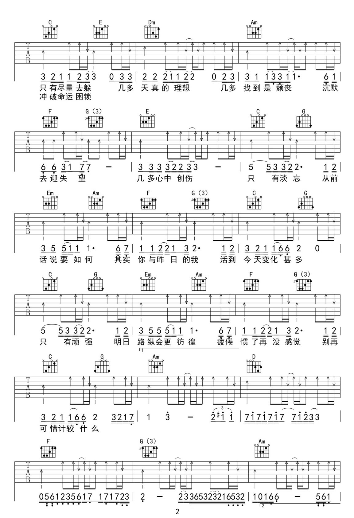 誰伴我闖蕩吉他譜吉他譜_Beyond_C調和弦彈唱譜_高清完美版_圖譜2